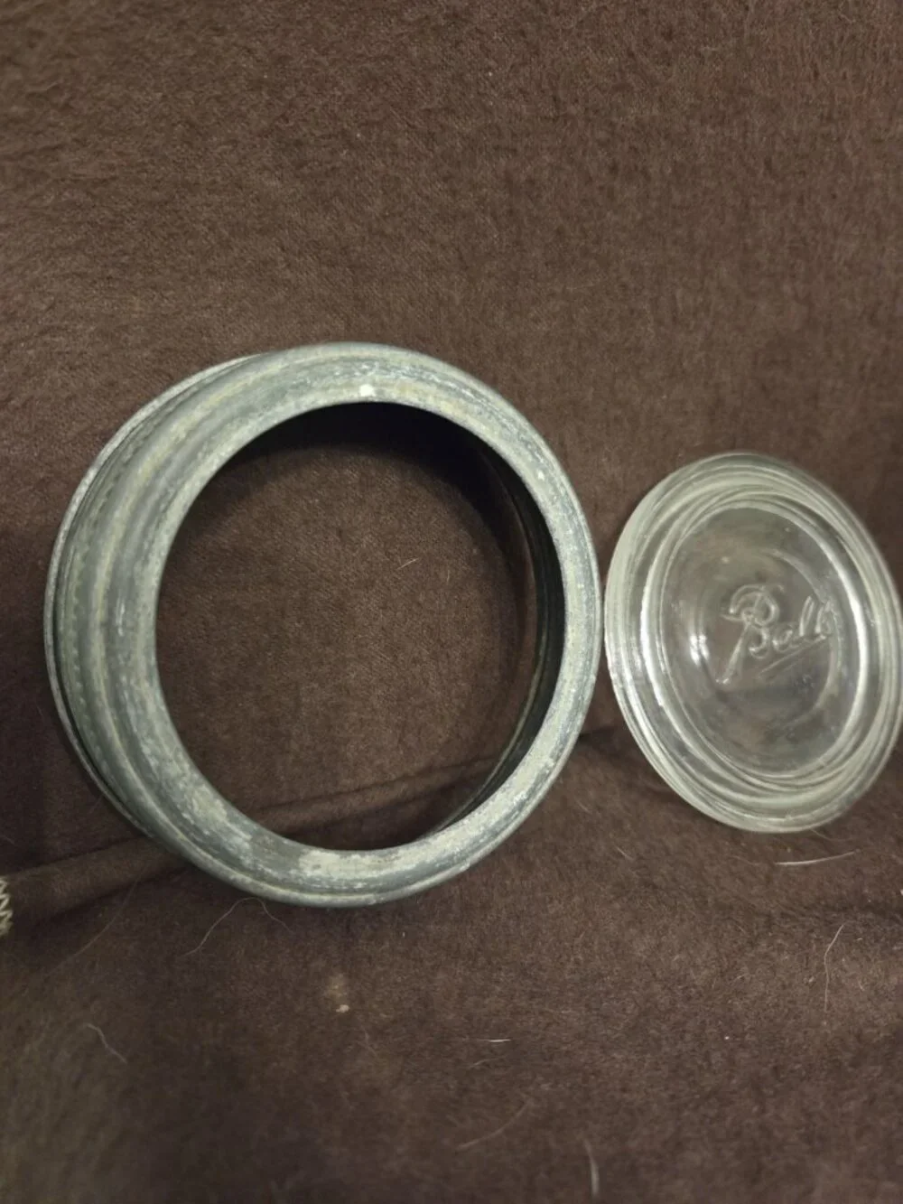 Kerr Self‎ Sealing Wide mouth canning jar 1940s with Zinc Ring & Glass Ball Flat